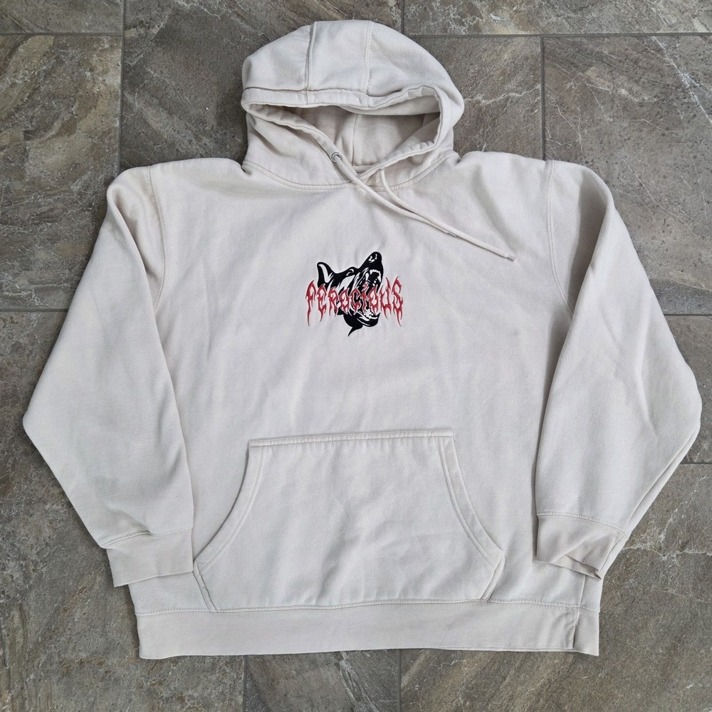 Fashion Nova Mens XXL Cream Hoodie Ferocious Dog